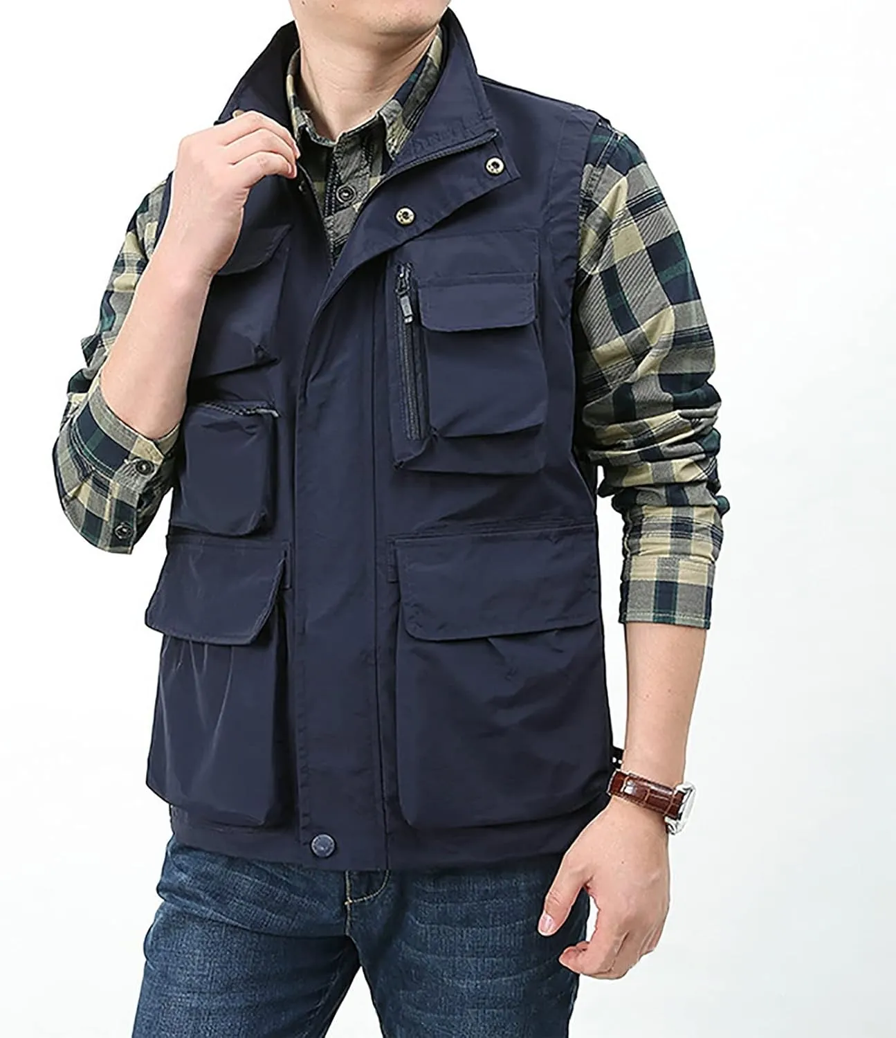 BOOMLEMON Men's Casual Outdoor Work Vest Safari Fishing Shooting Vests Lightweight Travel Cargo Jacket With Multi Pockets