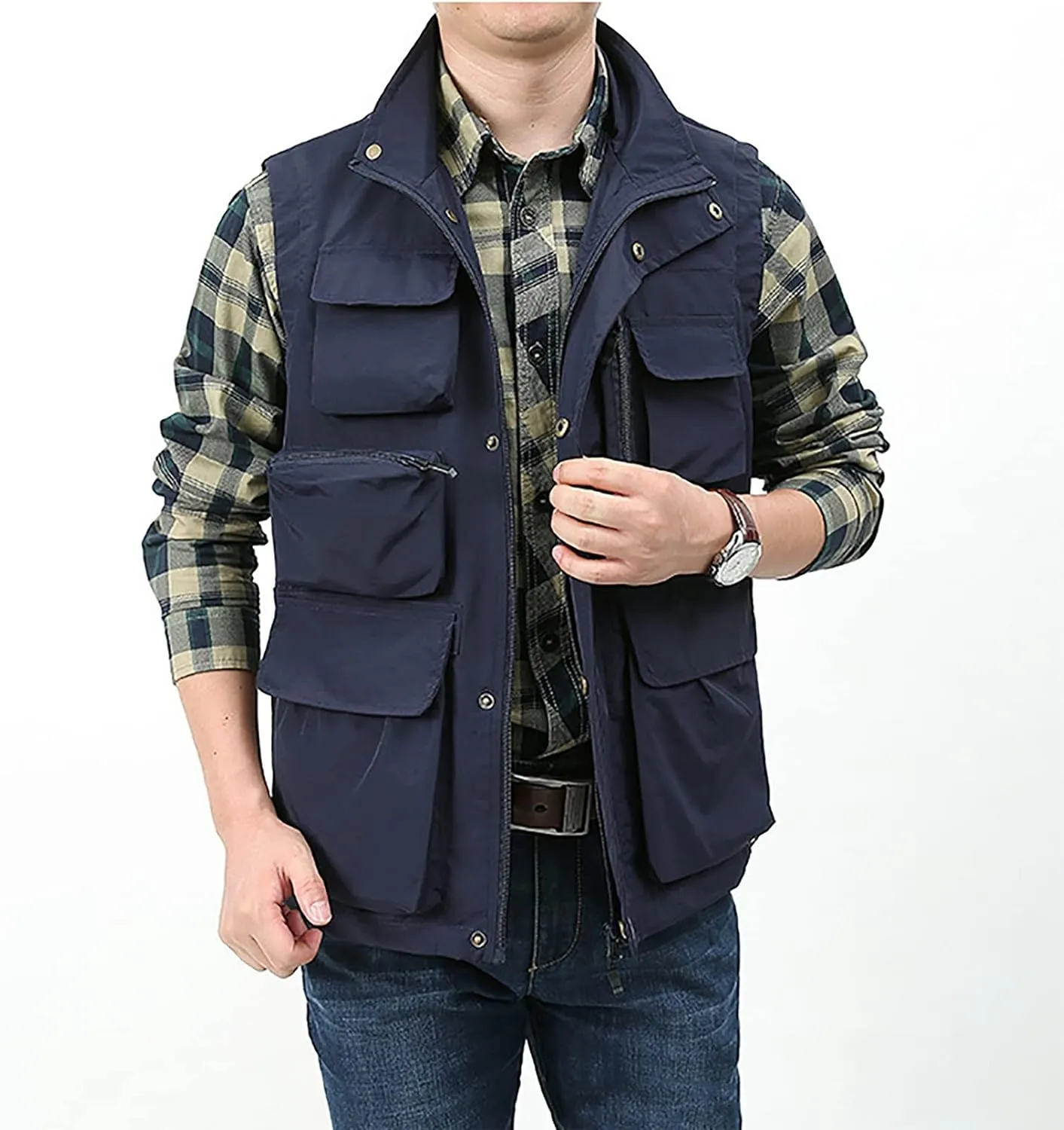 BOOMLEMON Men's Casual Outdoor Work Vest Safari Fishing Shooting Vests Lightweight Travel Cargo Jacket With Multi Pockets