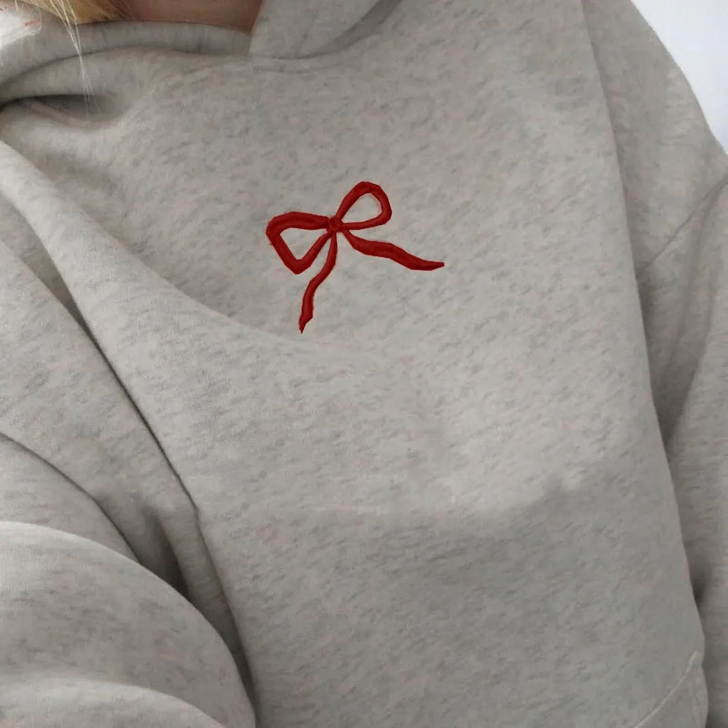 Bow Hoodies For Women Oversized Embroidered Trendy Preppy Cute A Pink Puff Sweatshirts Casual Aesthetic Pullover Tops