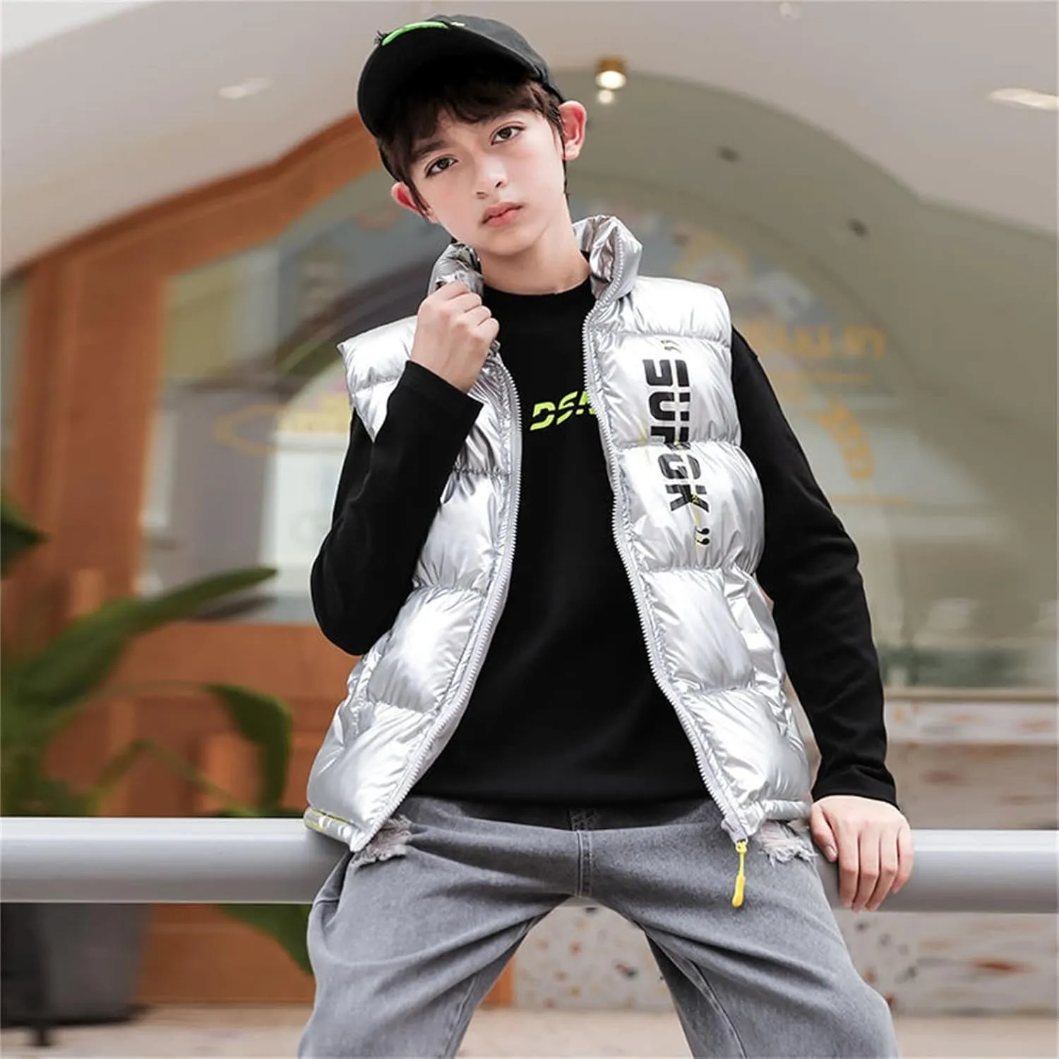 Boys Leather Trench Coat Boys Girls Sleeveless Letter Winter Coats Hooded Jacket Vest Outer Boys Snow Pants with