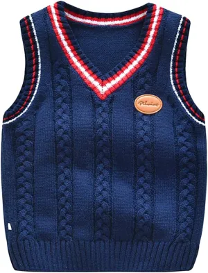Boys Sweater Vest Cable Knit V-Neck Knitted Uniform Toddler Kids Girls Clothes Dress Vests