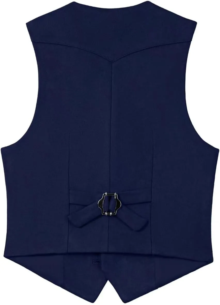 Boys Vest Leather Western Cowboy Dress Vests with Pockets Vintage Suede V Neck Formal Wedding Waistcoat