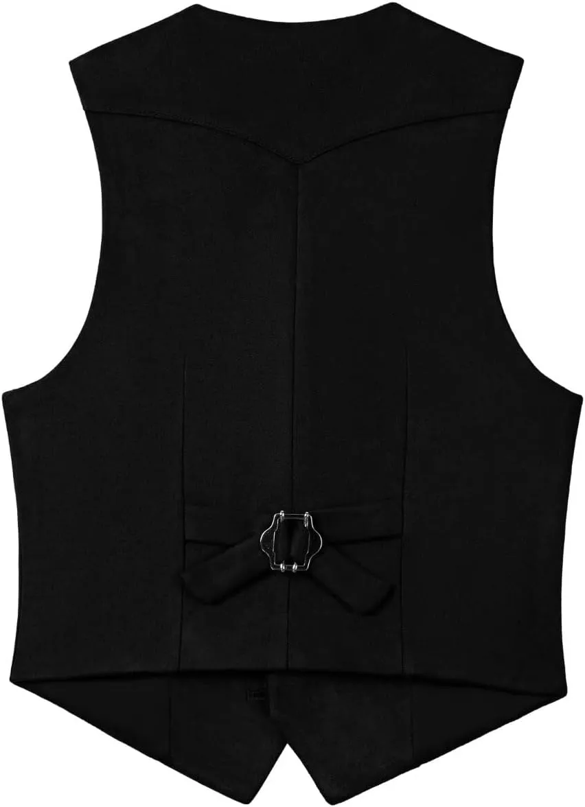 Boys Vest Leather Western Cowboy Dress Vests with Pockets Vintage Suede V Neck Formal Wedding Waistcoat