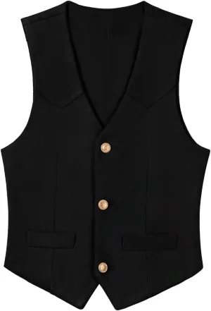 Boys Vest Leather Western Cowboy Dress Vests with Pockets Vintage Suede V Neck Formal Wedding Waistcoat