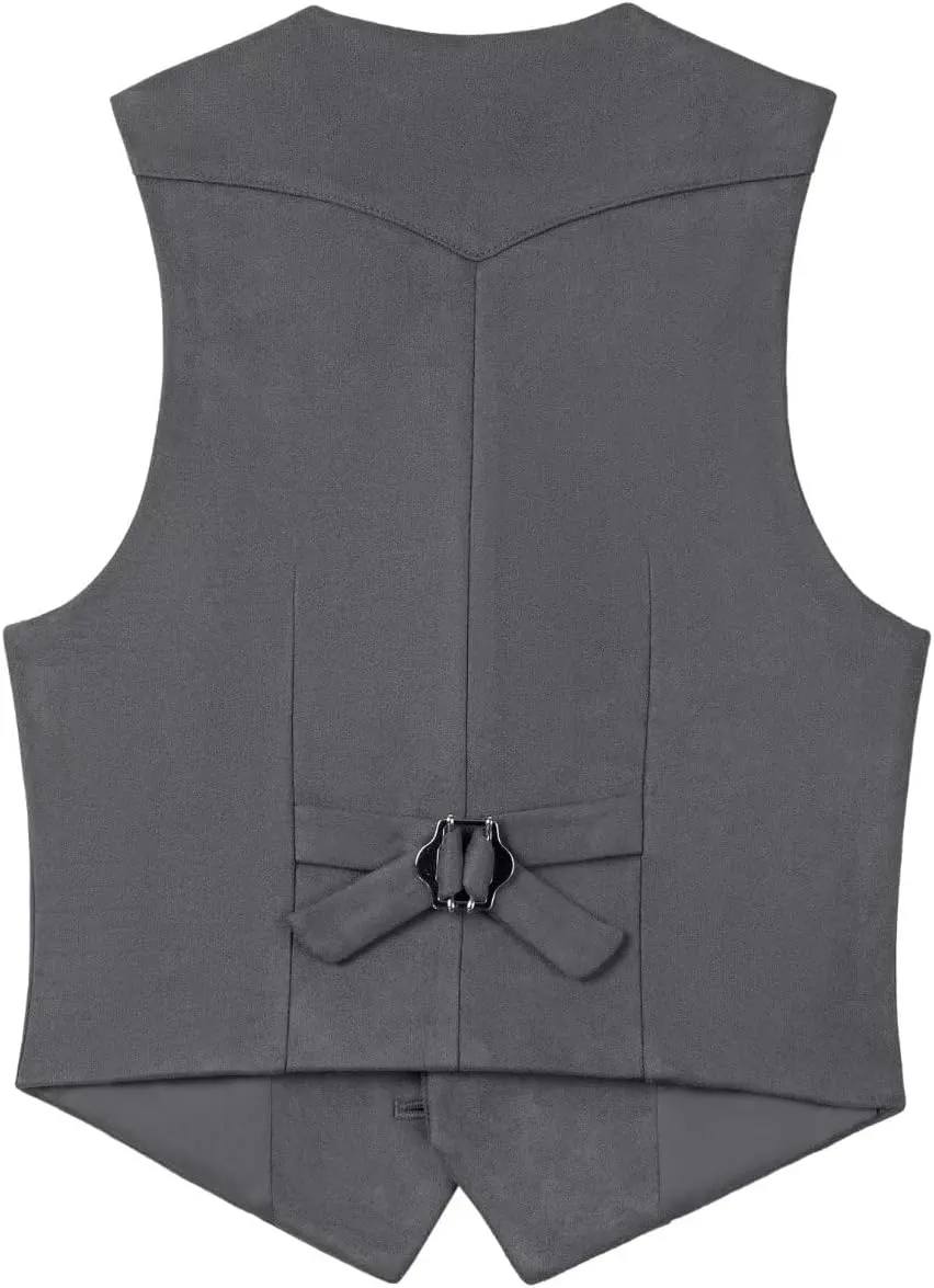 Boys Vest Leather Western Cowboy Dress Vests with Pockets Vintage Suede V Neck Formal Wedding Waistcoat
