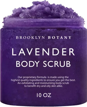 Brooklyn Botany Lavender Body Scrub - Moisturizing and Exfoliating Body, Face, Hand, Foot Scrub - Fights Stretch Marks, Fine Lines, Wrinkles - Great Gifts for Women & Men - 10.5 oz