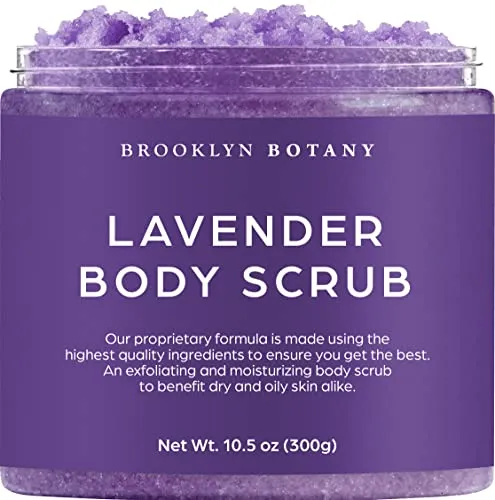 Brooklyn Botany Lavender Body Scrub - Moisturizing and Exfoliating Body, Face, Hand, Foot Scrub - Fights Stretch Marks, Fine Lines, Wrinkles - Great Gifts for Women & Men - 10.5 oz
