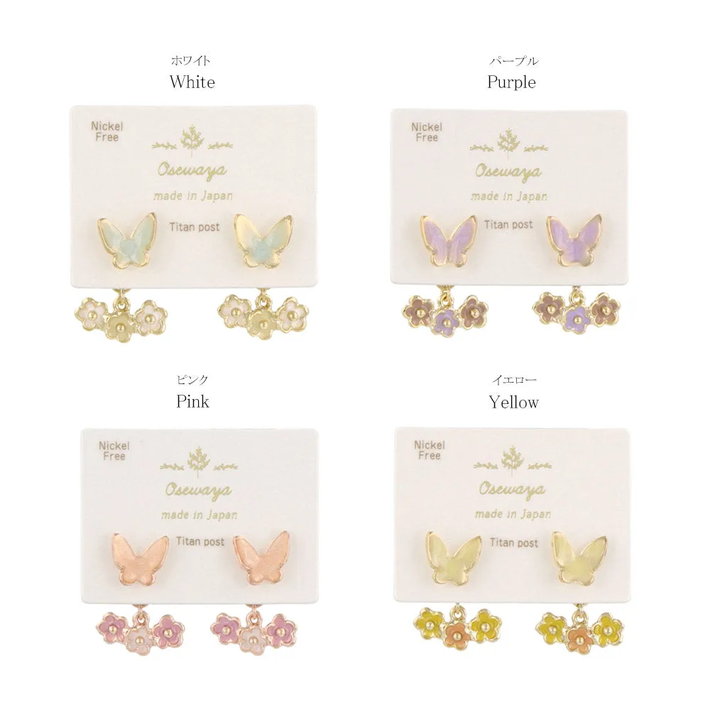 Butterfly and Flower Front Back Earrings