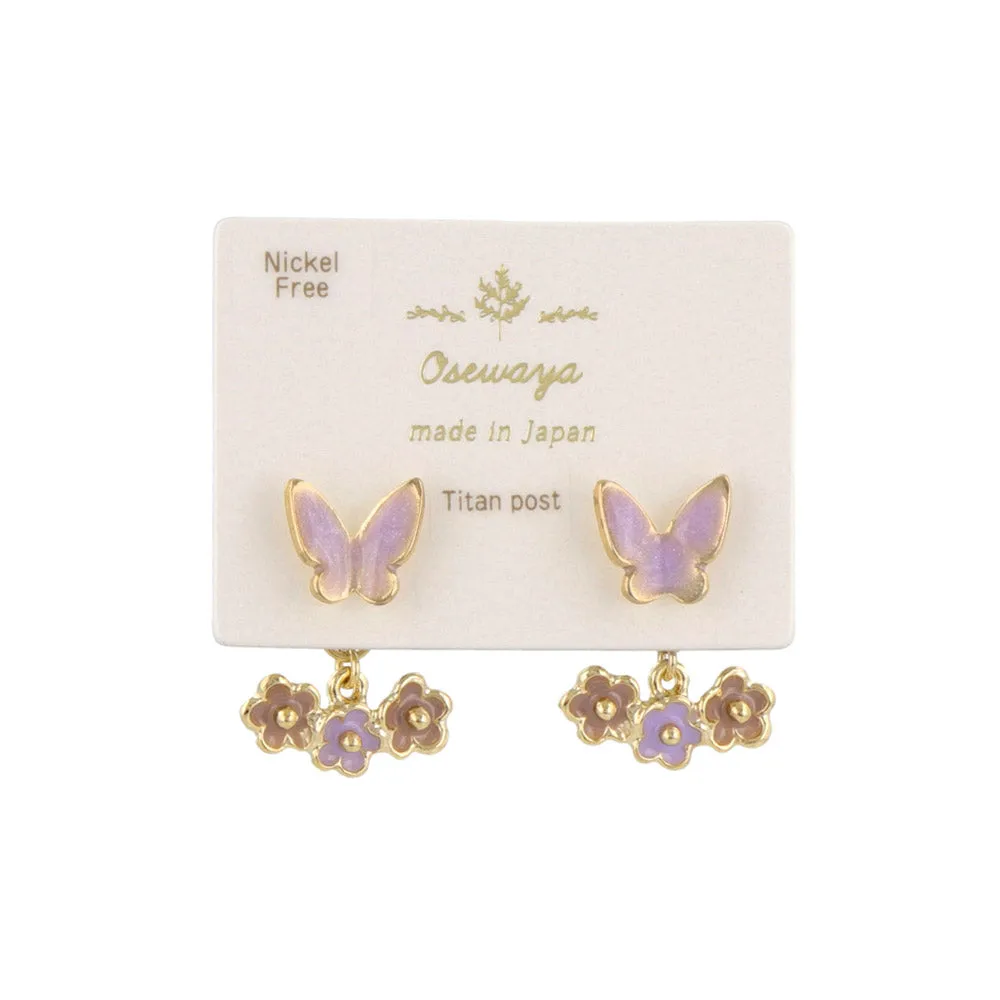 Butterfly and Flower Front Back Earrings