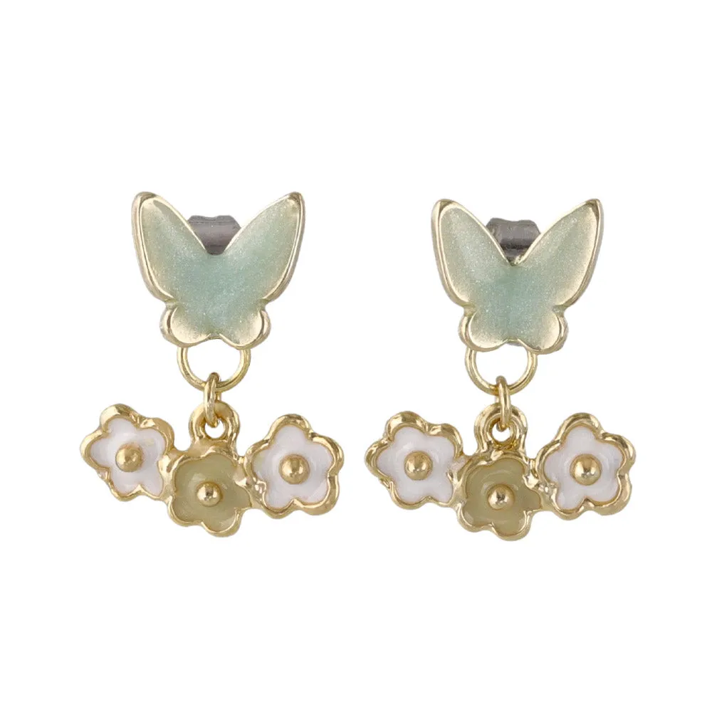 Butterfly and Flower Front Back Earrings