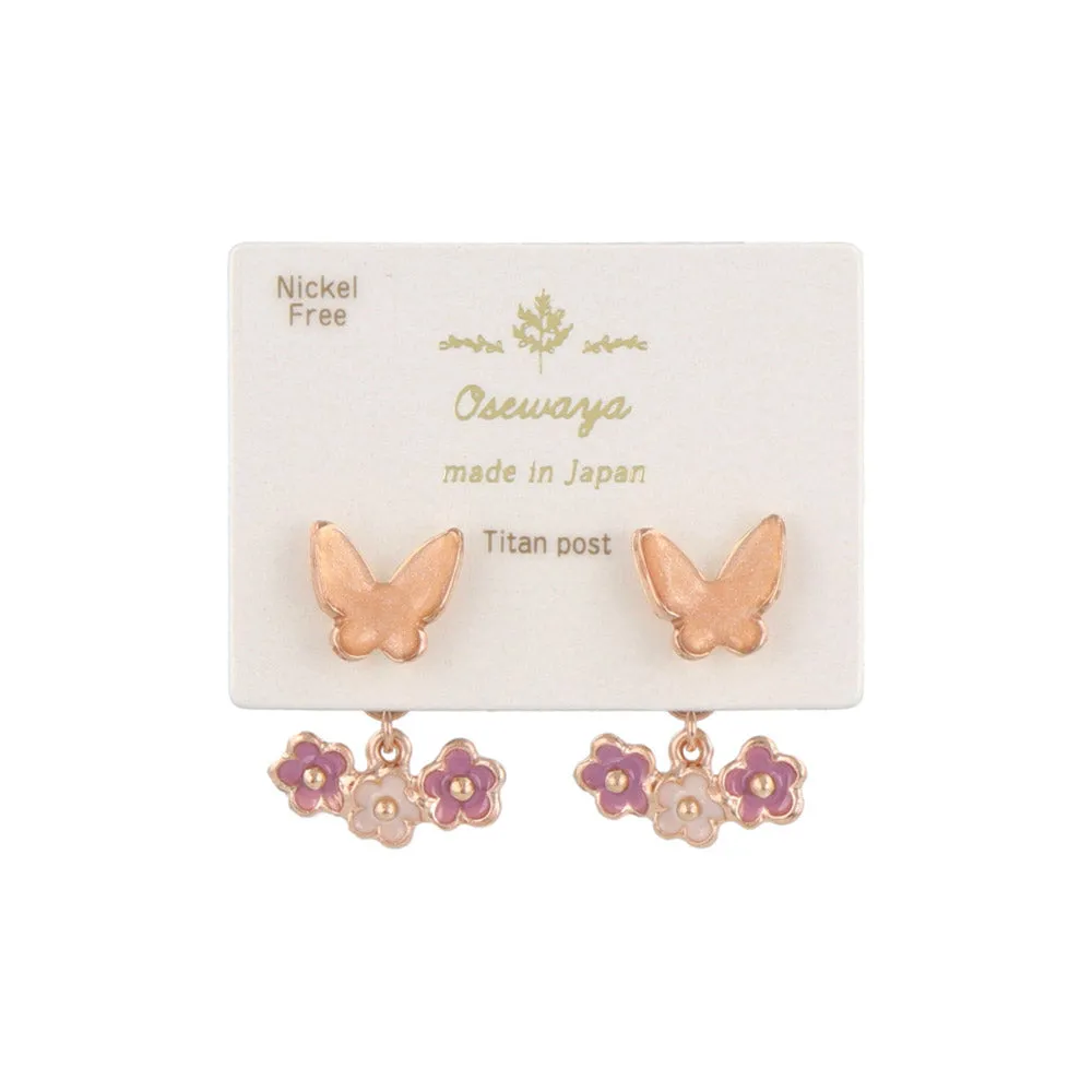 Butterfly and Flower Front Back Earrings