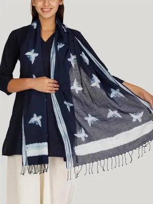 Butterfly Cotton Shibori Stole Indigo