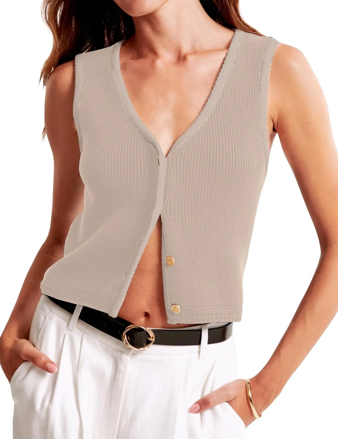 Button Up Sweater Vest for Women 2024 V Neck Sleeveless Tank Tops Cardigan Vests