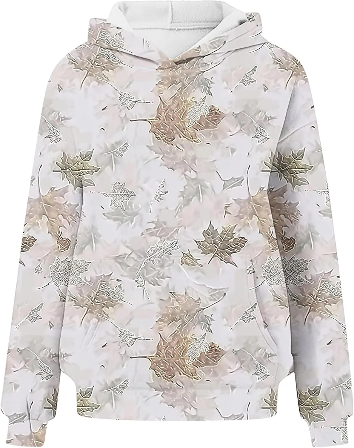 Camo Hoodie for Women Men Long Sleeve Maple Leaf Print Fleece Hoodies Oversized Hooded Sweatshirt Pullover with Pocket