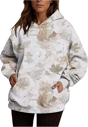 Camo Hoodie for Women Men Long Sleeve Maple Leaf Print Fleece Hoodies Oversized Hooded Sweatshirt Pullover with Pocket