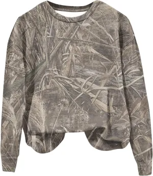Camo Sweatshirts for Women Maplr Leaf Print Crewneck Sweatshirts Long Sleeve Oversized Pullover Fall Camo Sweater