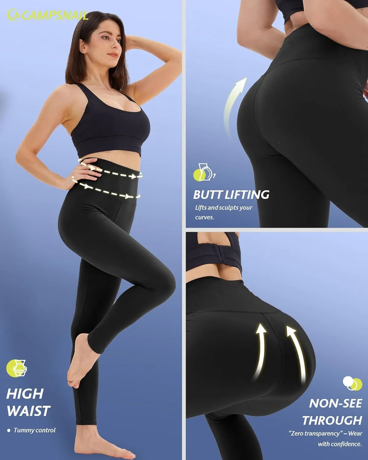 CAMPSNAIL 4 Pack Leggings for Women - High Waisted Tummy Control Yoga Pants for Workout Gym Black Leggings Plus Size Dance