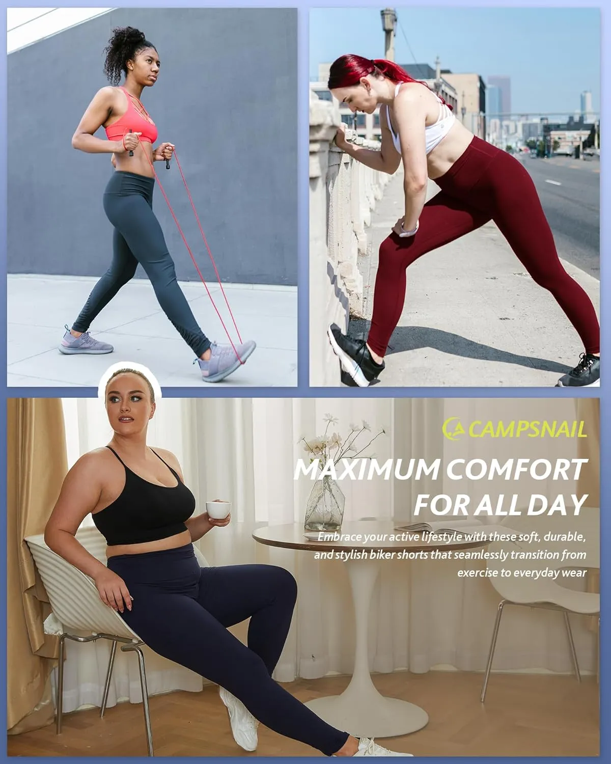 CAMPSNAIL 4 Pack Leggings for Women - High Waisted Tummy Control Yoga Pants for Workout Gym Black Leggings Plus Size Dance