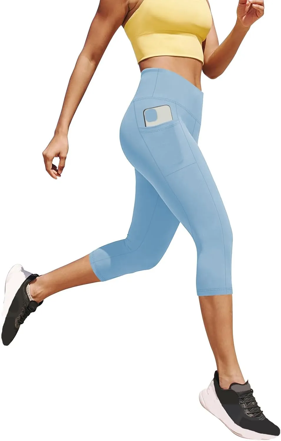 Capri Leggings for Women Butt Lift with Pockets High Waisted Tummy Control Soft Yoga Capris Workout Running Leggings