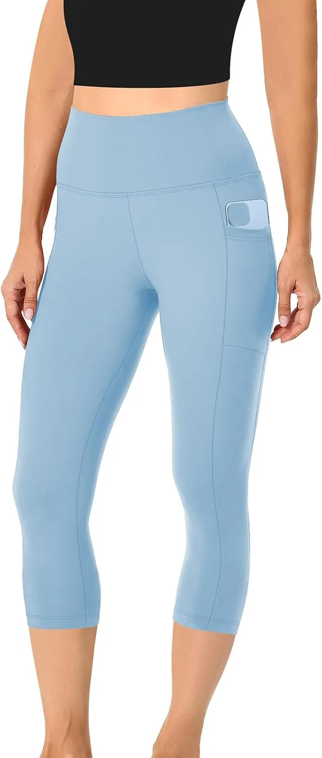 Capri Leggings for Women Butt Lift with Pockets High Waisted Tummy Control Soft Yoga Capris Workout Running Leggings