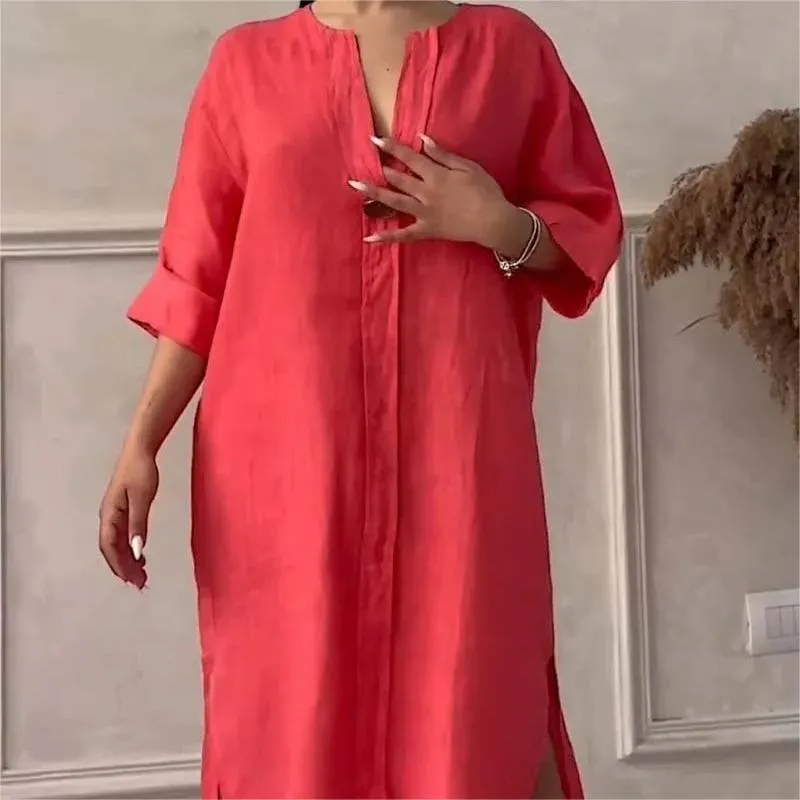 Casual Breathable 3/4 Sleeves V-Neck Dress