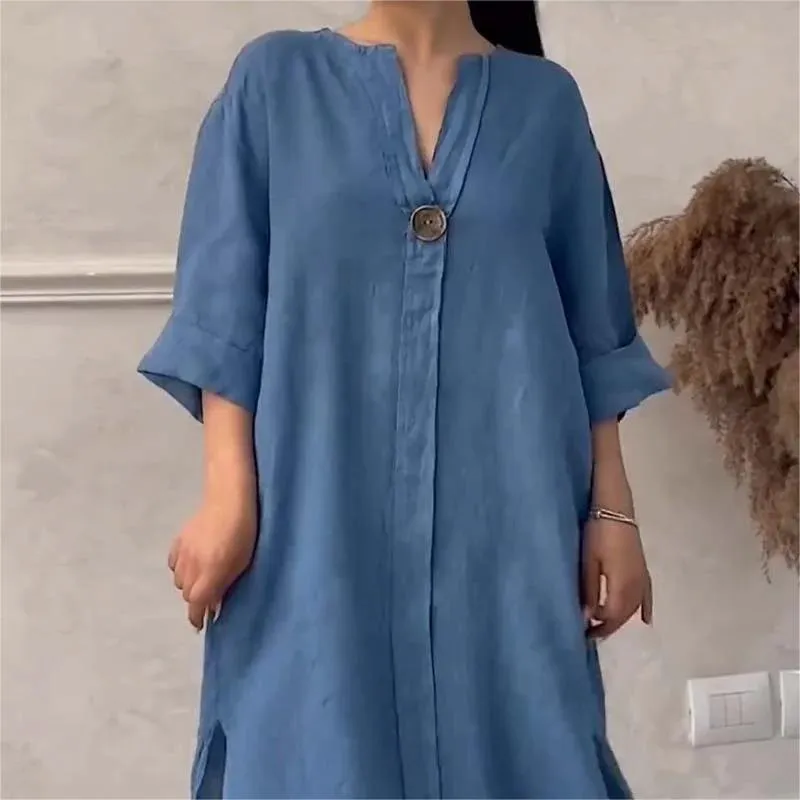 Casual Breathable 3/4 Sleeves V-Neck Dress