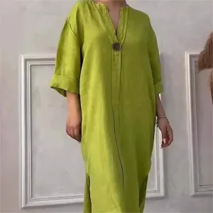 Casual Breathable 3/4 Sleeves V-Neck Dress