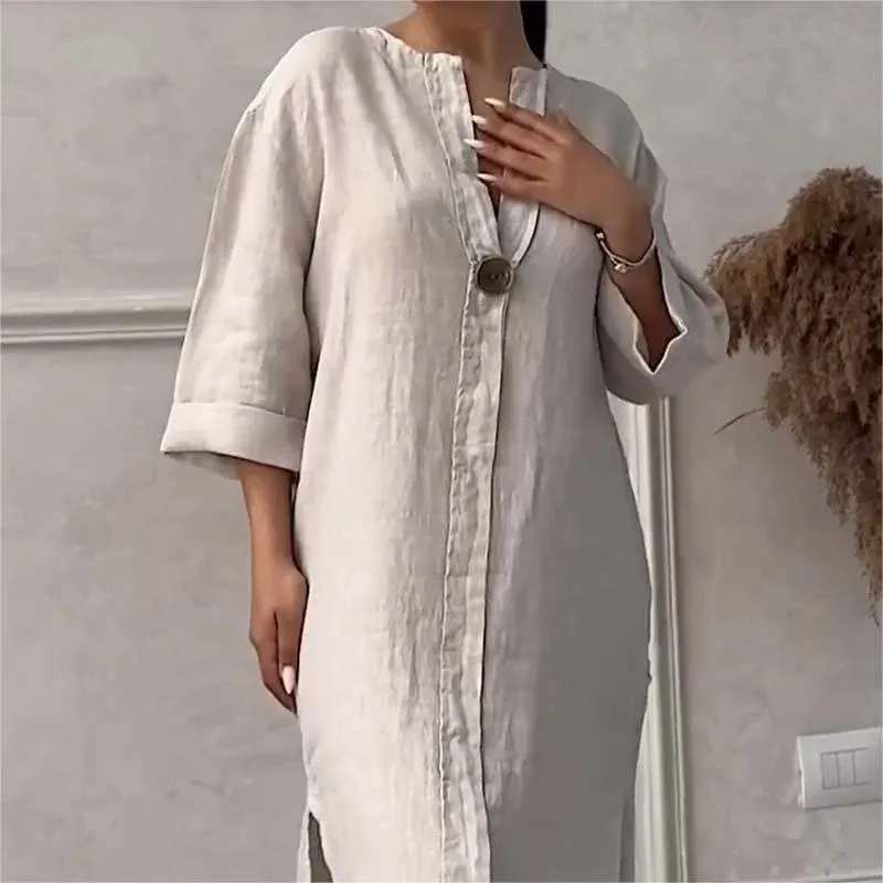 Casual Breathable 3/4 Sleeves V-Neck Dress