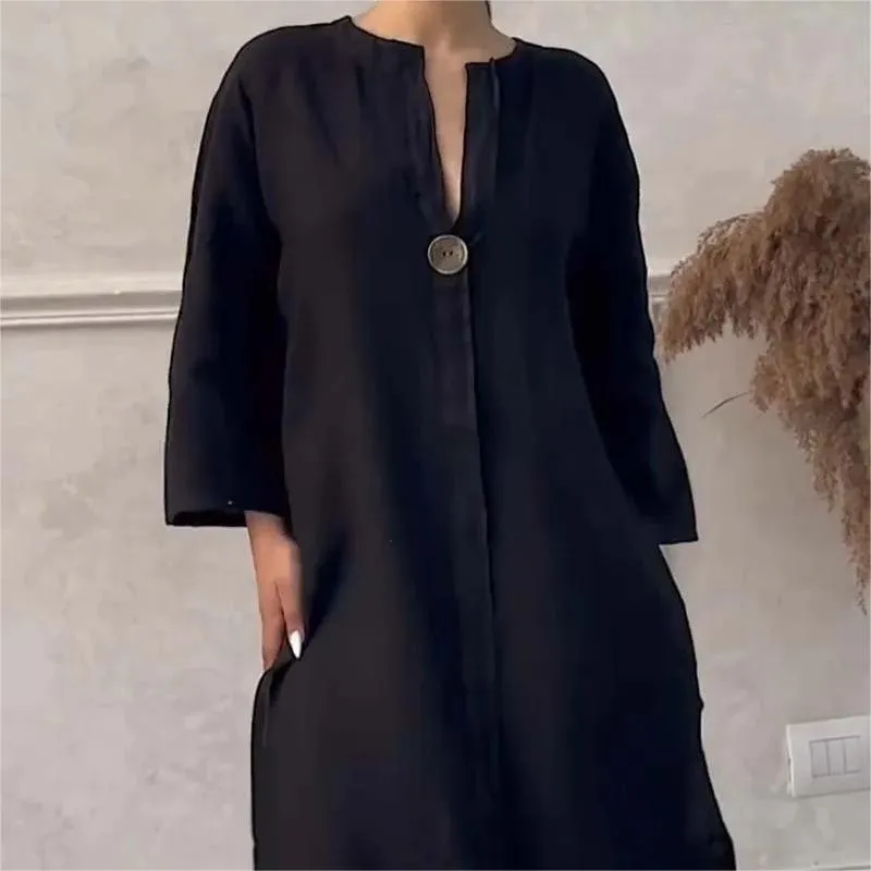 Casual Breathable 3/4 Sleeves V-Neck Dress