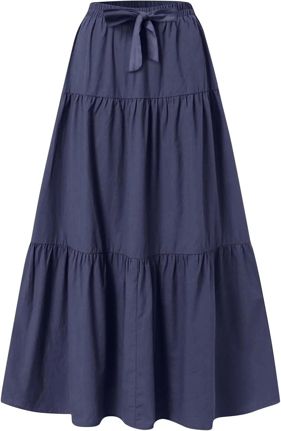 Casual Maxi Skirt for Women Summer Drawstring High Waisted A-Line Skirts Flowy 3-Layer Tiered Ruffle Skirts Long