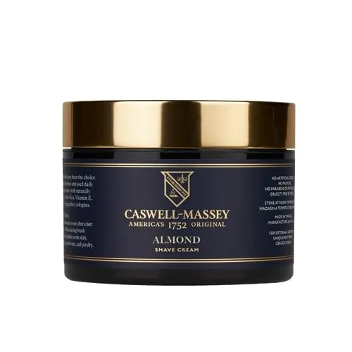 Caswell-Massey Heritage Almond Shave Cream, Natural Men’s Shaving Cream for Smooth Beard Shaving, Soothing for Sensitive Skin, USA Made, 8 Fl Oz