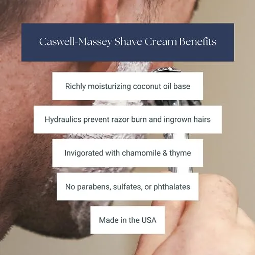 Caswell-Massey Heritage Almond Shave Cream, Natural Men’s Shaving Cream for Smooth Beard Shaving, Soothing for Sensitive Skin, USA Made, 8 Fl Oz