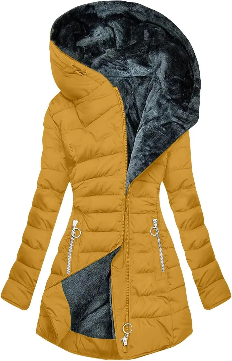 Cbcbtwo Winter Coats for Women 2024 Puffer Thicken Fleece Lined Down Jacket Faux Fur Parka Coat Plus Size Maxi Warm Outwear