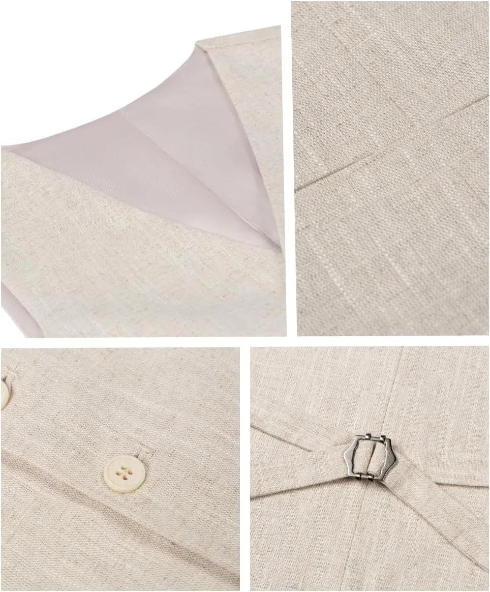 Ceehuteey Women's Linen Suit Vests V-Neck Single Breasted Elegant Waistcoat Business Outfits Top