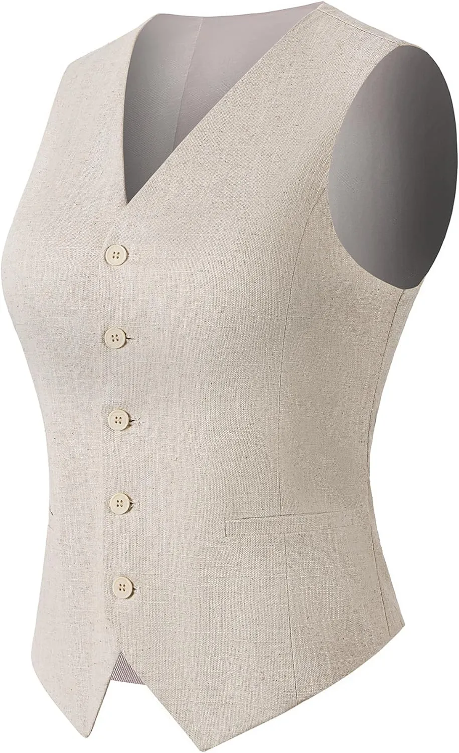 Ceehuteey Women's Linen Suit Vests V-Neck Single Breasted Elegant Waistcoat Business Outfits Top
