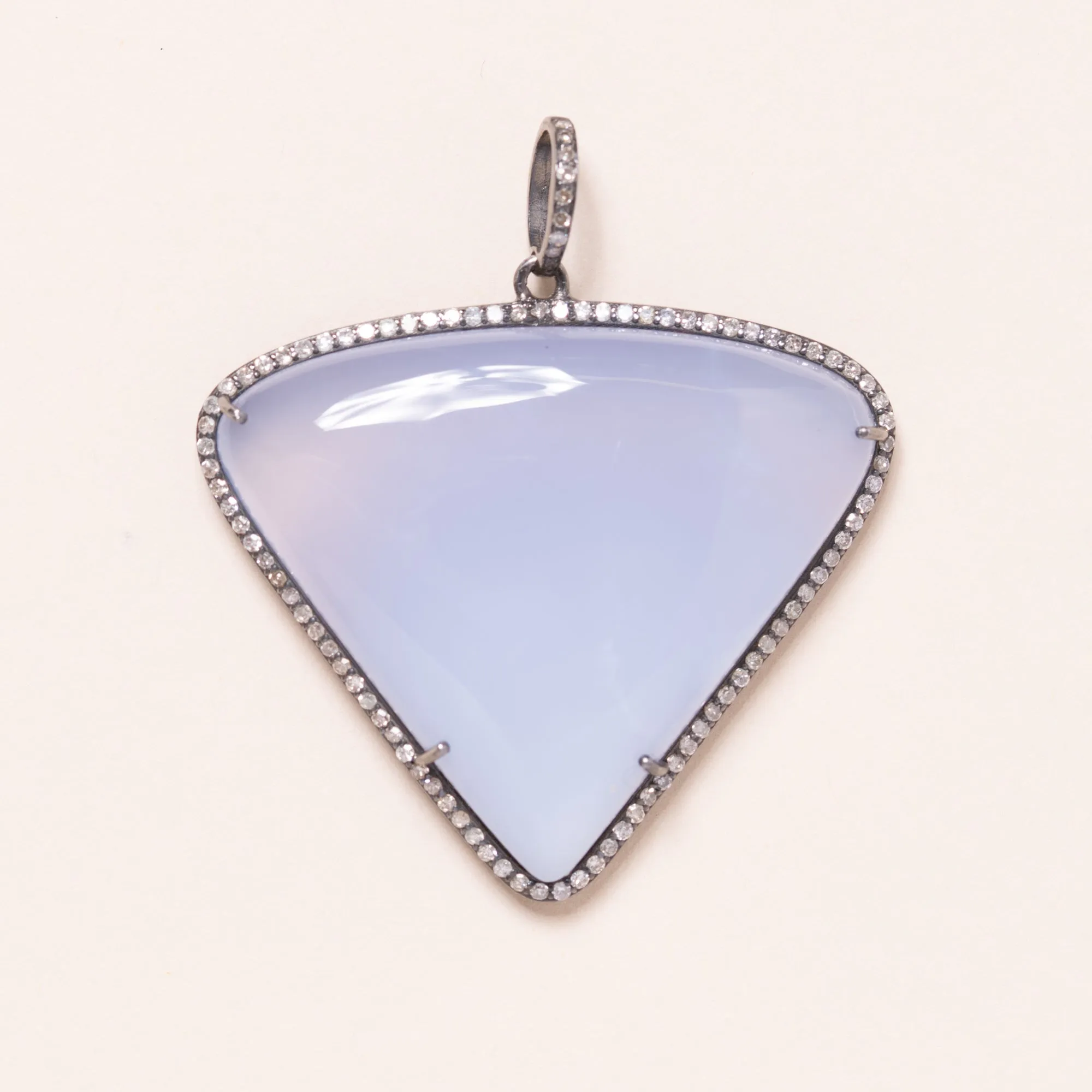 Chalcedony set in Silver with Diamonds Pendant