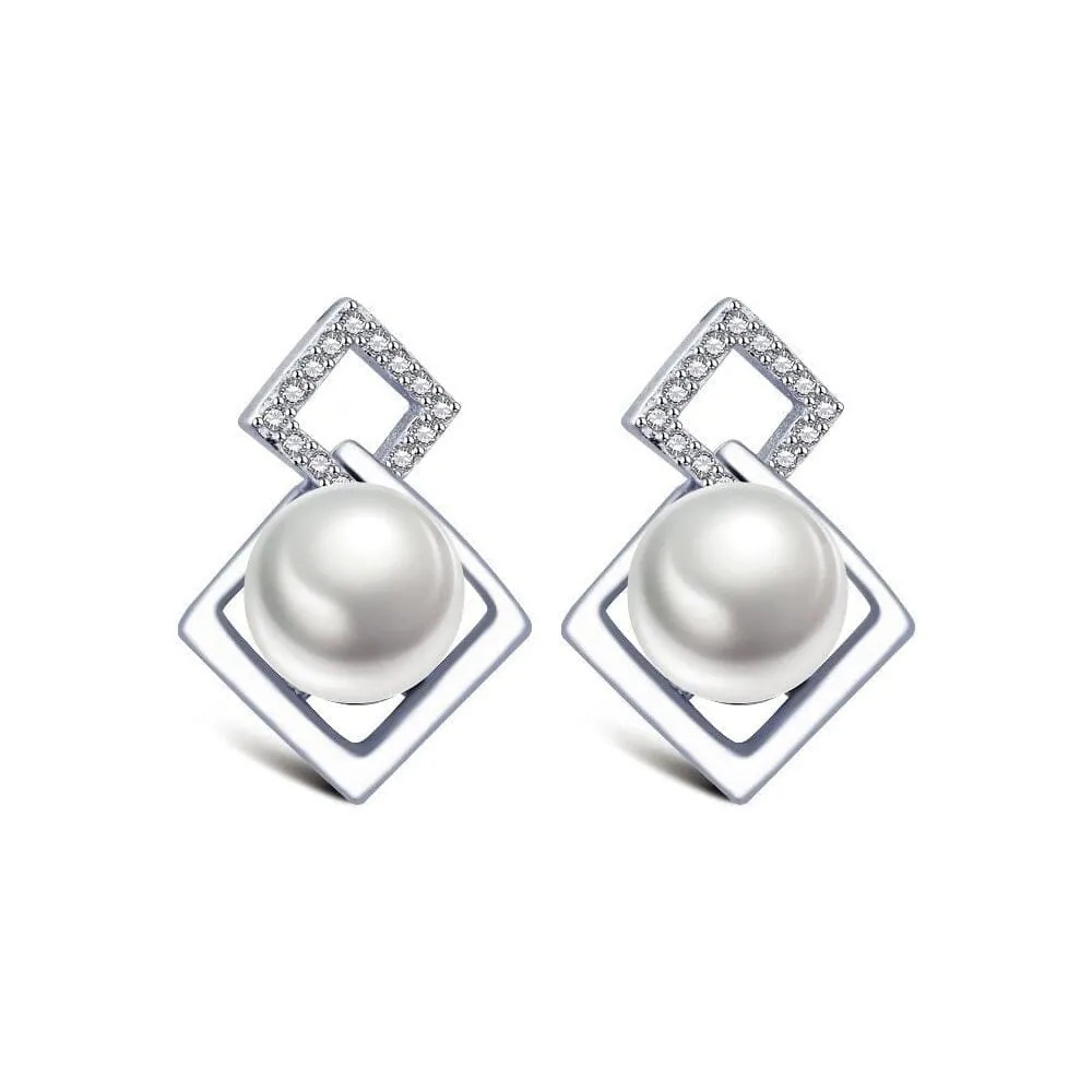 Charming Style Geometric Square White Pearl - 925 Sterling Silver