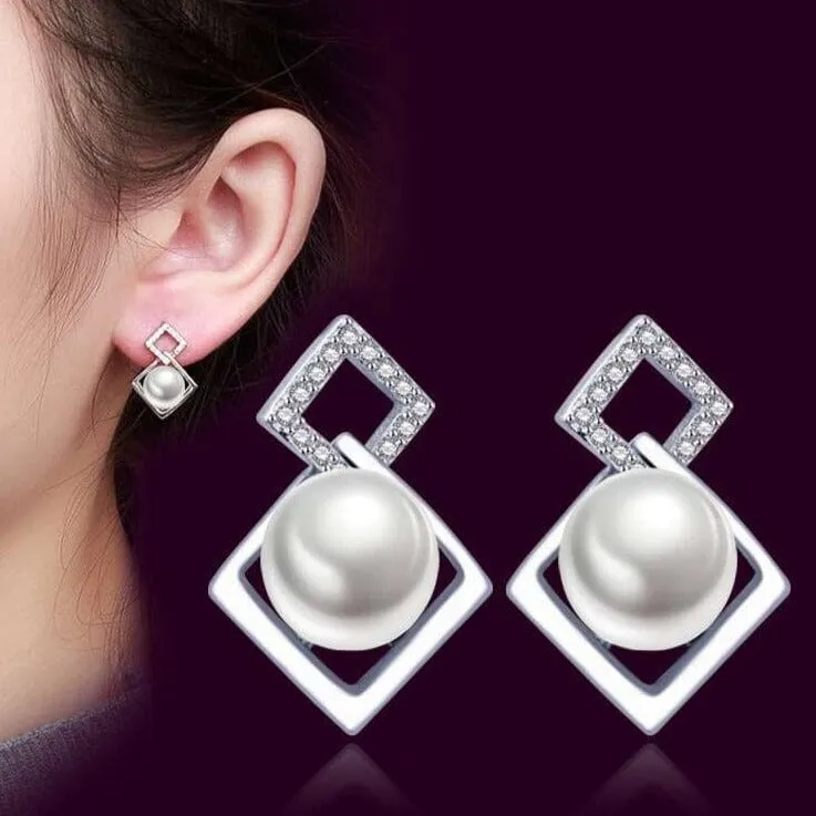 Charming Style Geometric Square White Pearl - 925 Sterling Silver
