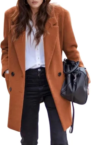 CHARTOU Mid Long Winter Coats for Women 2024 Double Breasted Wool Pea Coats Trench Thicken Tweed Overcoat
