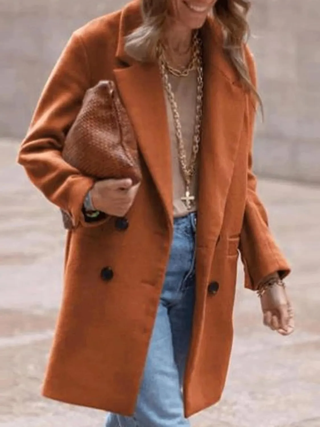 CHARTOU Mid Long Winter Coats for Women 2024 Double Breasted Wool Pea Coats Trench Thicken Tweed Overcoat