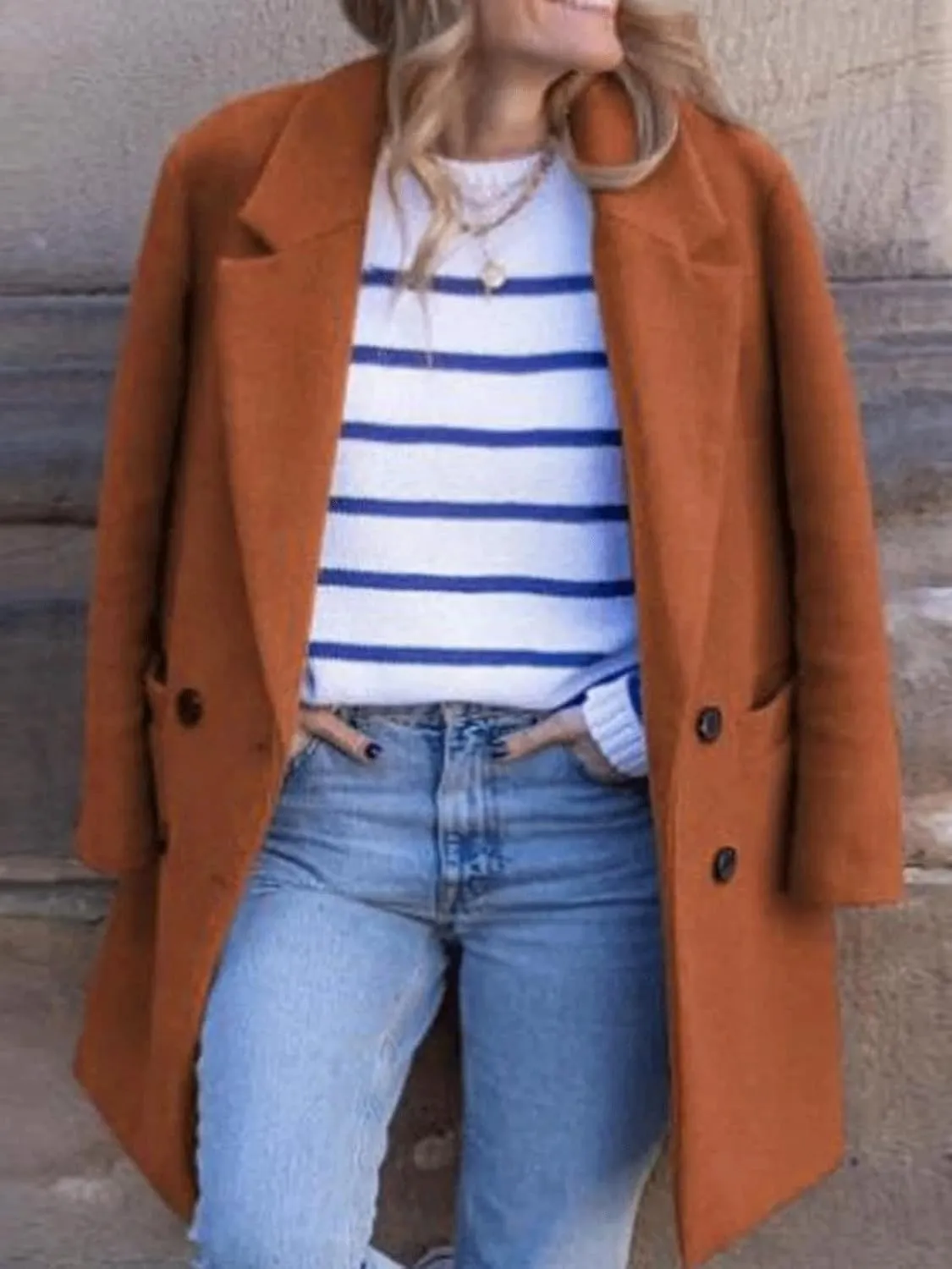 CHARTOU Mid Long Winter Coats for Women 2024 Double Breasted Wool Pea Coats Trench Thicken Tweed Overcoat