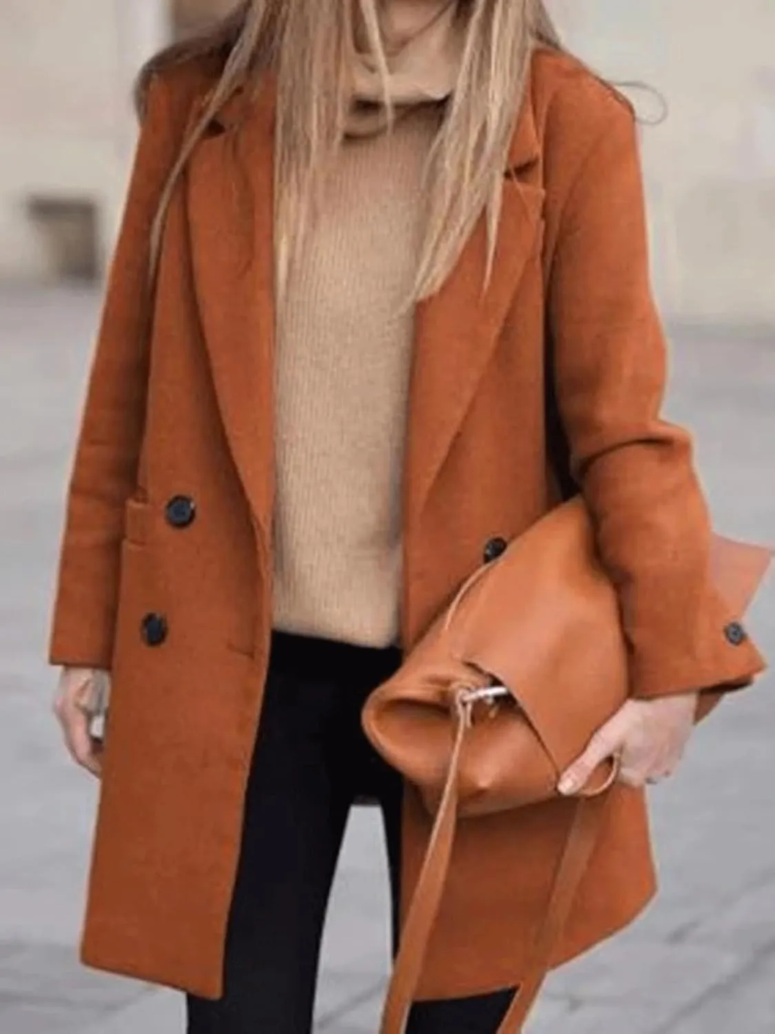 CHARTOU Mid Long Winter Coats for Women 2024 Double Breasted Wool Pea Coats Trench Thicken Tweed Overcoat
