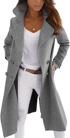 CHARTOU Women Elegant Double Breast Wool Blend Pea Coat Winter Long Coats Jacket Overcoat
