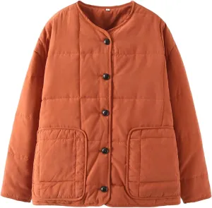 CHARTOU Women's Cotton Button Down Puffer Coat Winter Lightweight Quilted Jacket Casual loose Padded Coat Warm