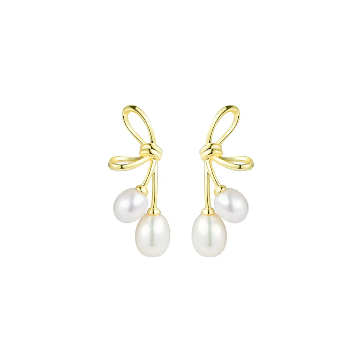 Cherry Bow Drop Gold Earrings