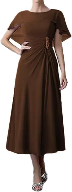 Chiffon Mother of The Bride Dresses 2024 Bat Sleeves Tea Length Formal Evening Party Gowns Cloak Grandma Dresses