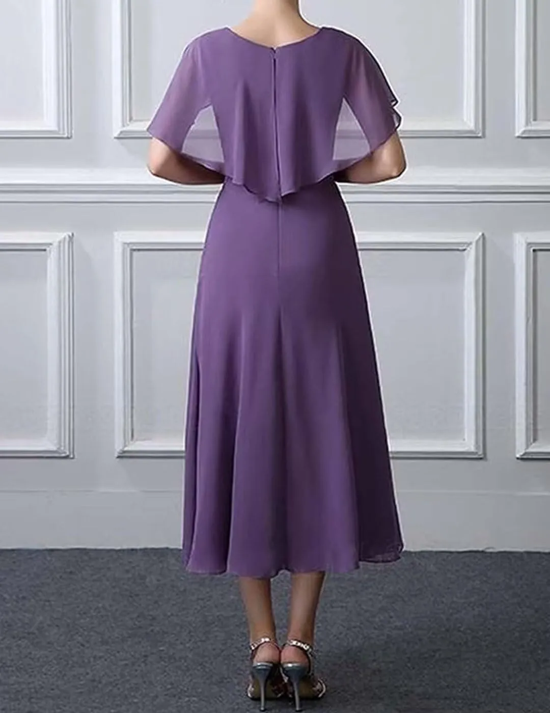 Chiffon Mother of The Bride Dresses 2024 Bat Sleeves Tea Length Formal Evening Party Gowns Cloak Grandma Dresses