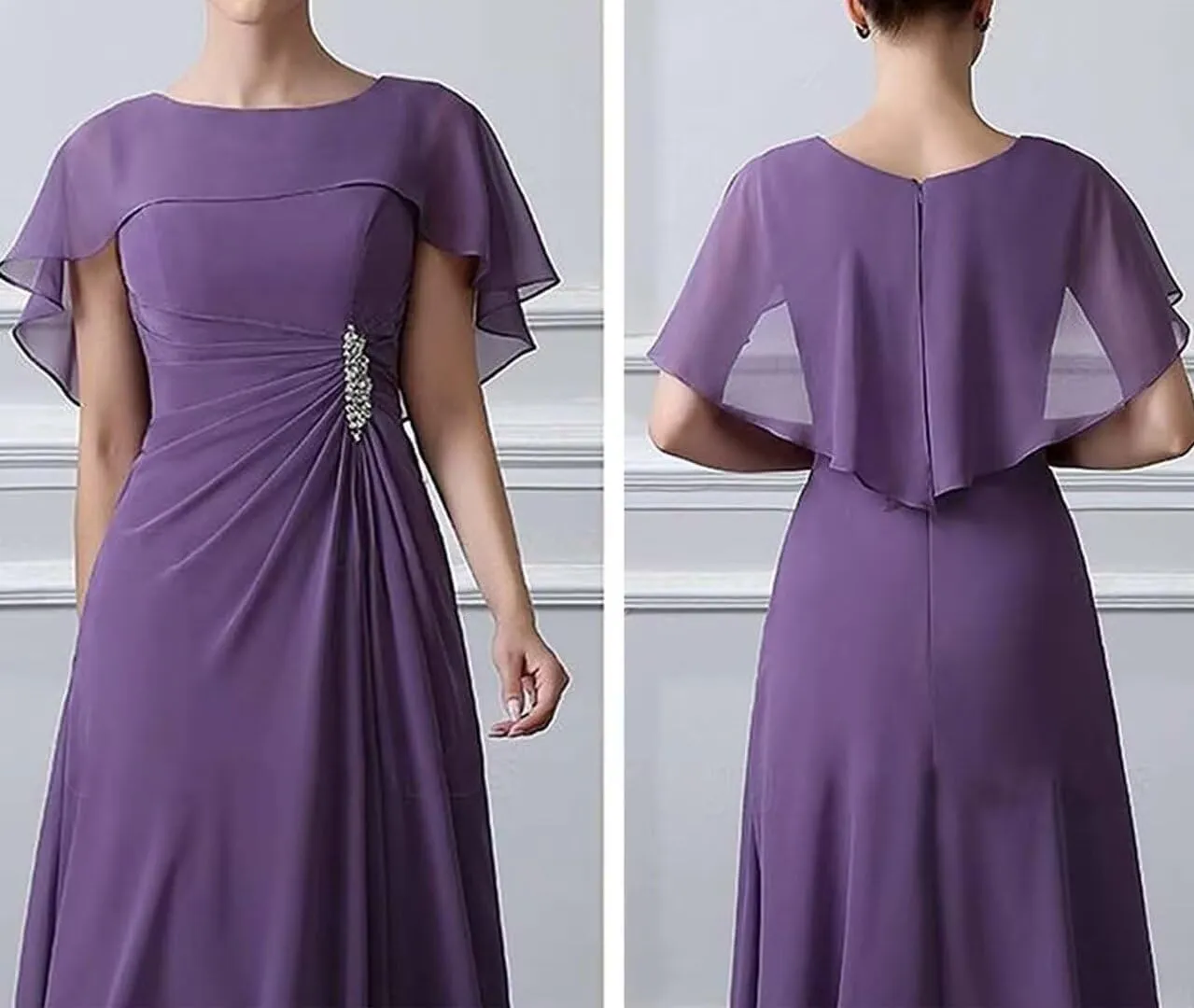 Chiffon Mother of The Bride Dresses 2024 Bat Sleeves Tea Length Formal Evening Party Gowns Cloak Grandma Dresses