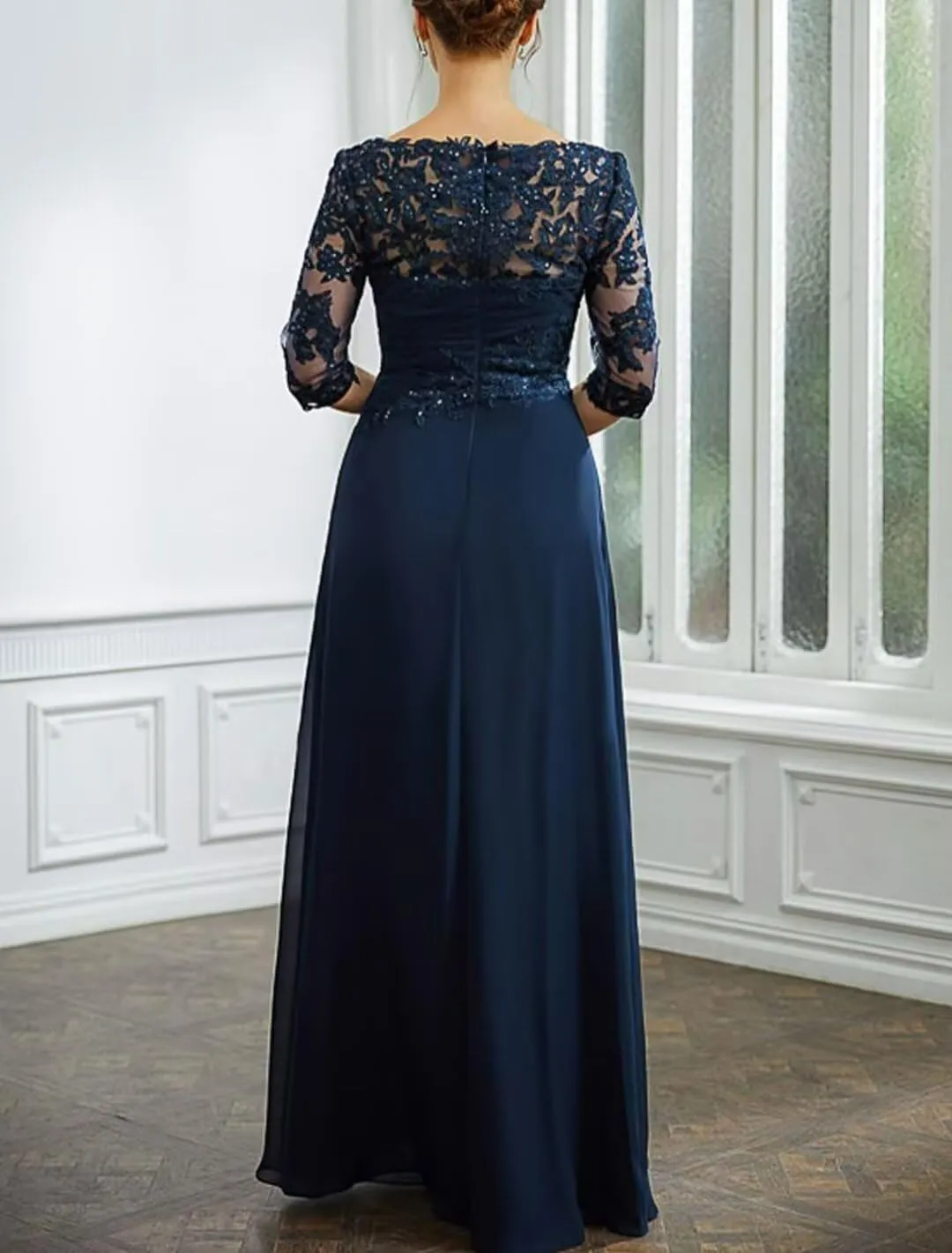 Chiffon Mother of The Bride Dresses with Sleeves Lace Long Evening Gowns Formal Dress for Wedding