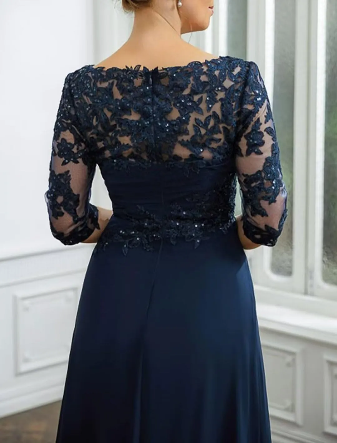 Chiffon Mother of The Bride Dresses with Sleeves Lace Long Evening Gowns Formal Dress for Wedding